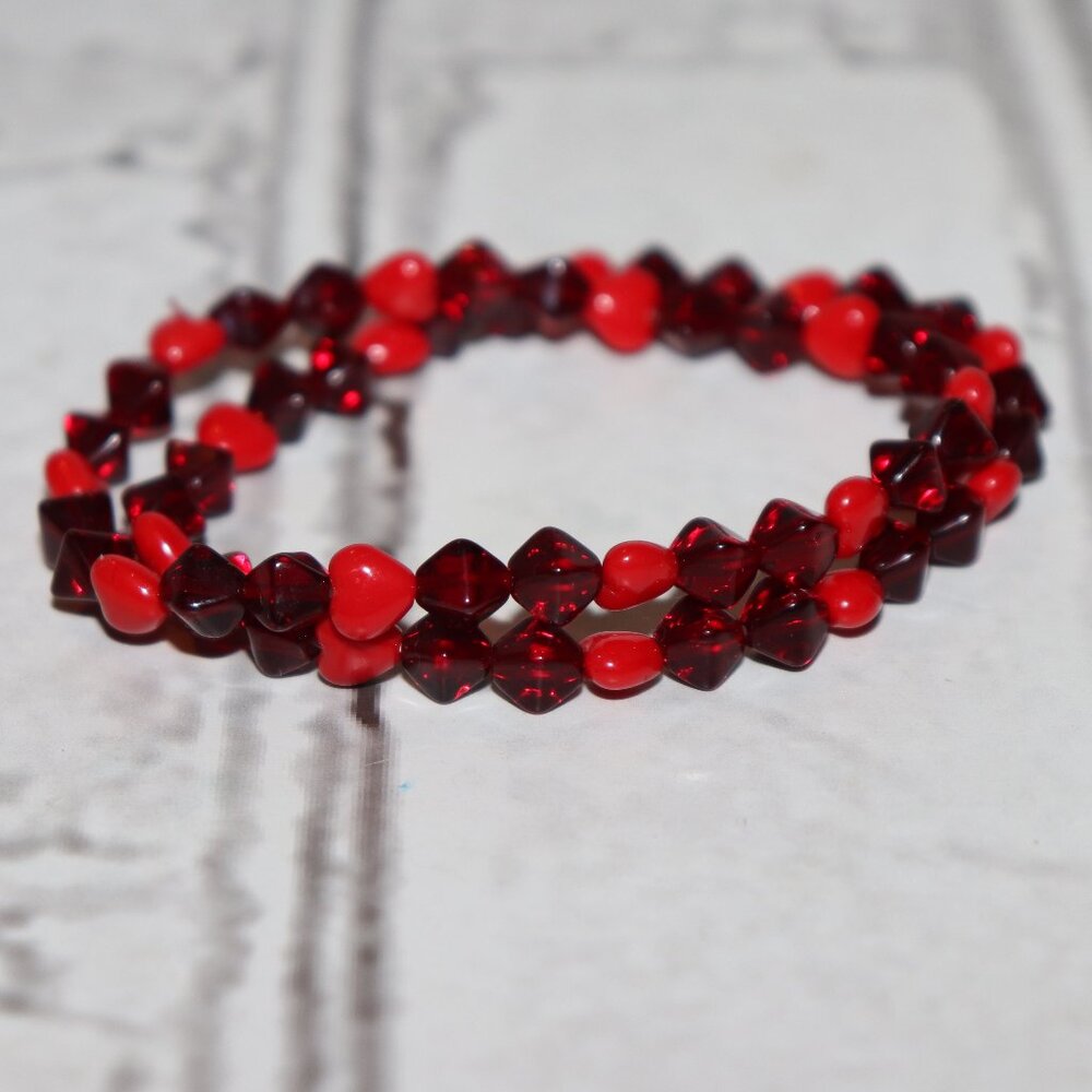 ❤️💖 Red Glass Beaded Bracelet Set · 7" · Sweetheart Sparkle ✨